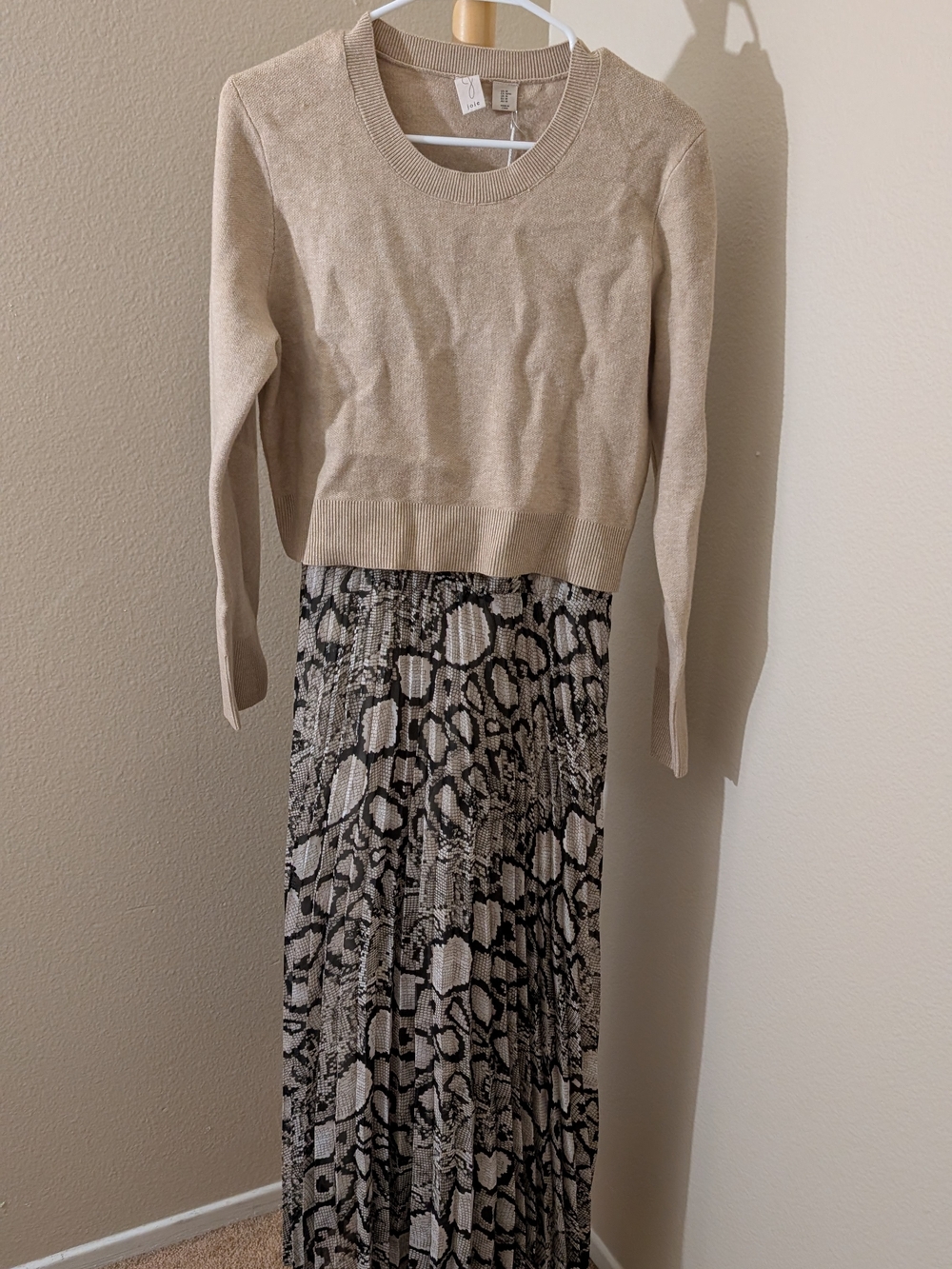 Joie Beige Crewneck Sweater With Snake Print Dress